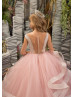 Beaded Blush Pink Ruffle Tulle Flower Girl Dress
